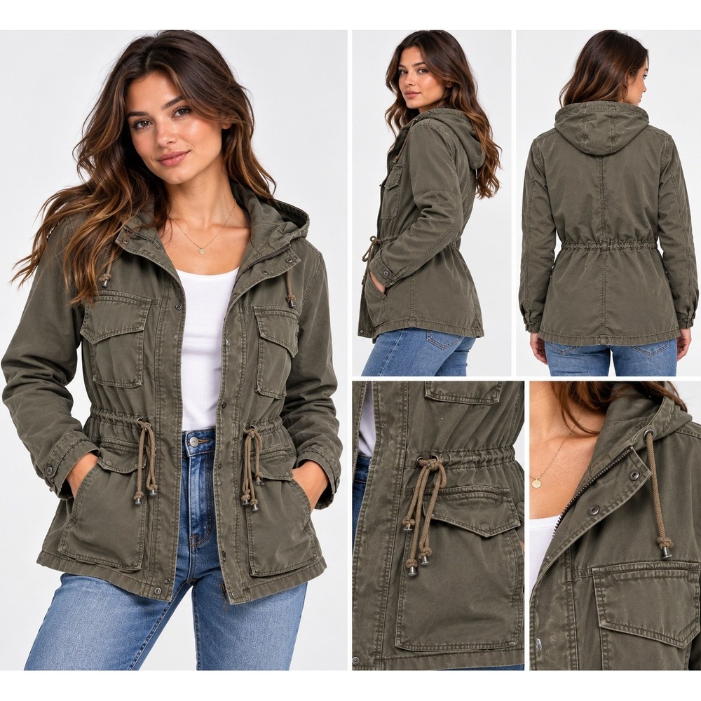 Levi Strauss & Co Women's Utility Field Jacket Olive Green S Hooded Stowaway